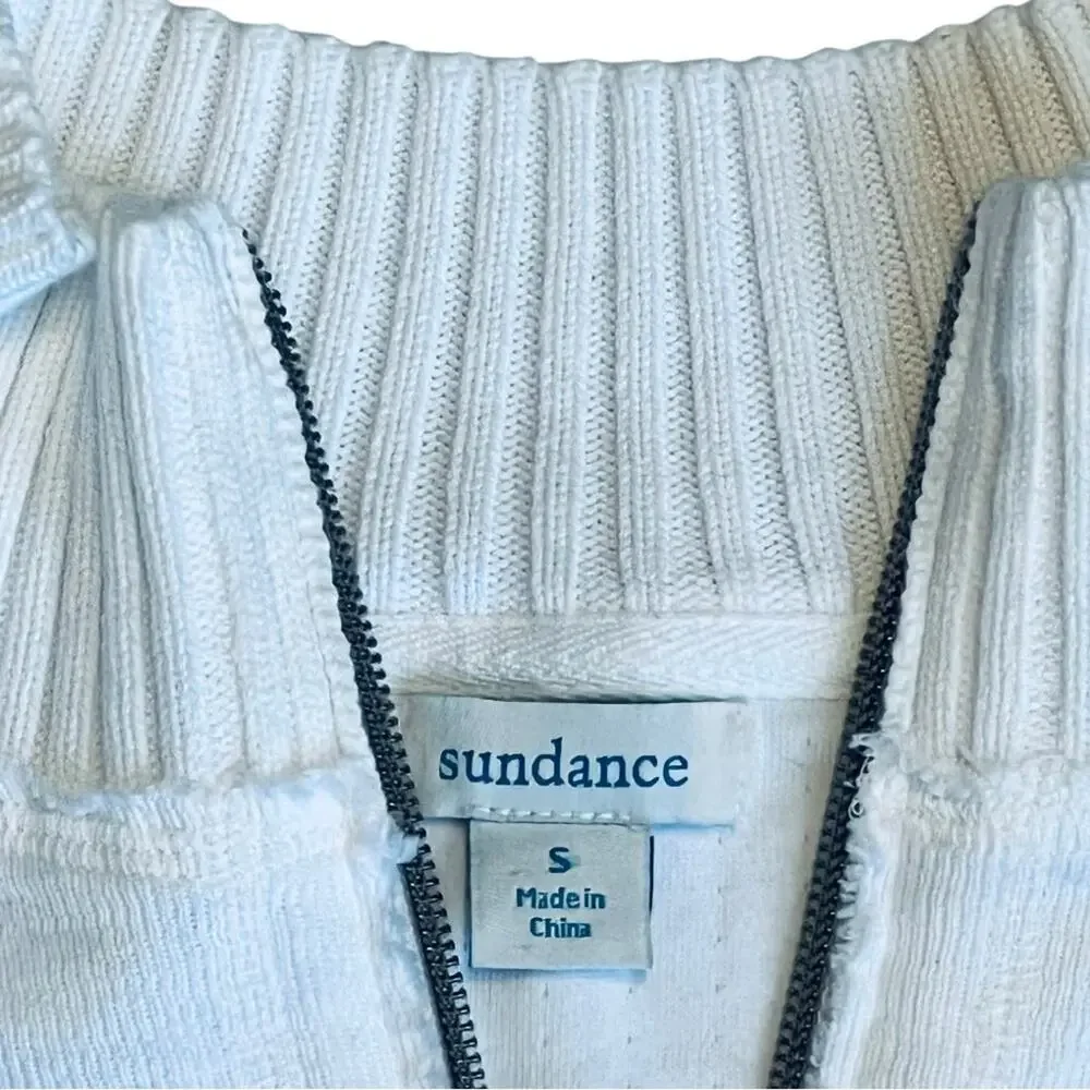 Sundance Women’s Sz S White Quarter Zip Sweater Fair Isle Sleeve Knit Cotton